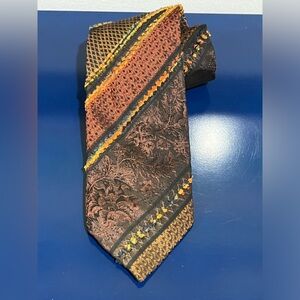Pavone Striped Mixed Silk Mens Tie Textured 3D Brown Blue Orange Black Italy